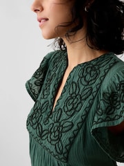 Gap Green Crinkle Gauze Embroidered Mini Dress - Image 4 of 4
