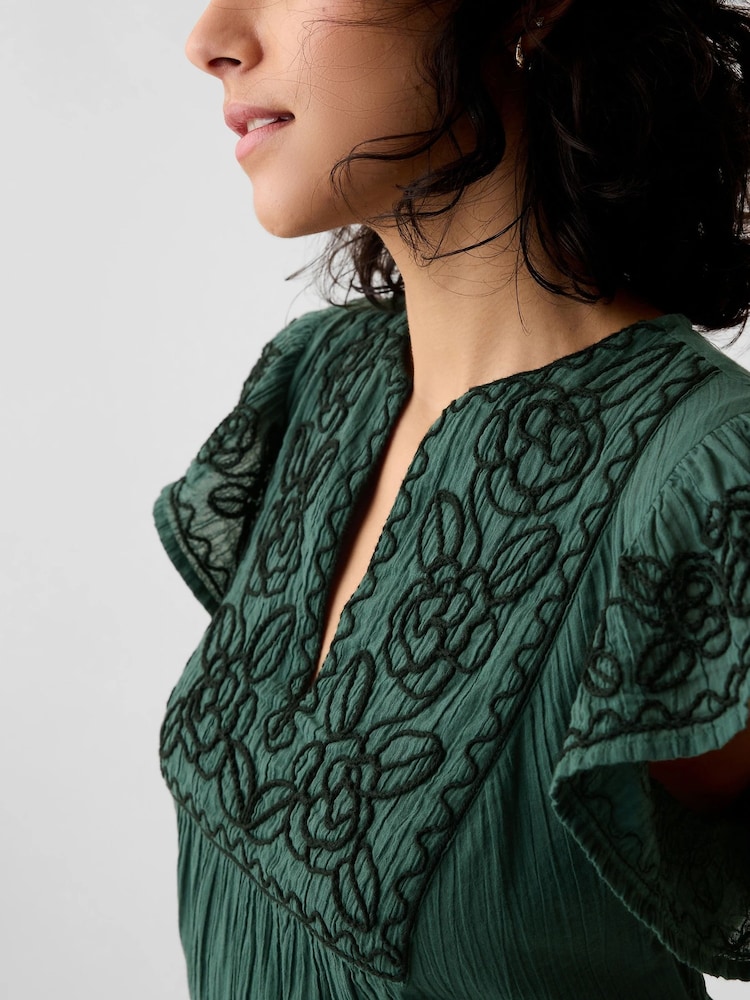 Gap Green Crinkle Gauze Embroidered Mini Dress - Image 4 of 4