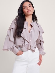 Monsoon Purple Lola Satin Ruffle Blouse - Image 4 of 5