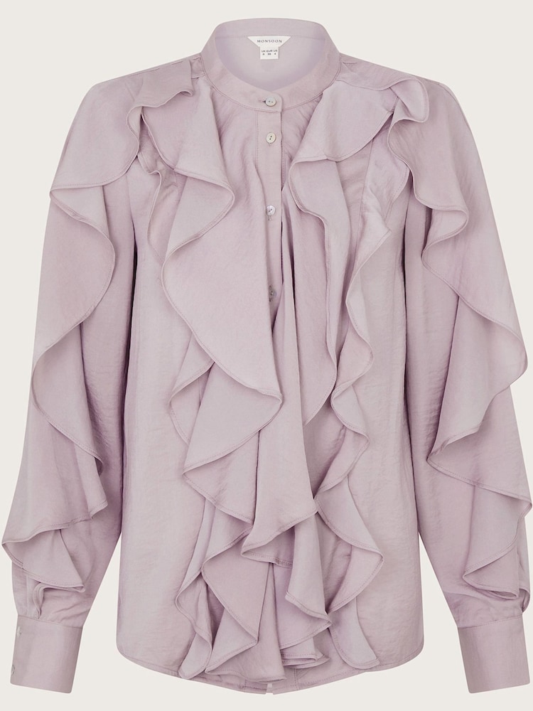Monsoon Purple Lola Satin Ruffle Blouse - Image 5 of 5