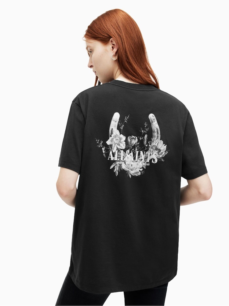 AllSaints Black Fortuna BF T-Shirt - Image 2 of 7 AllSaints Black Fortuna BF T-Shirt - Image 2 of 7