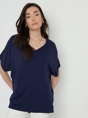 Threadbare Blue Batwing Sleeve V-Neck Tunic Top - Image 1 of 3