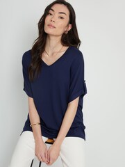 Threadbare Blue Batwing Sleeve V-Neck Tunic Top - Image 3 of 3