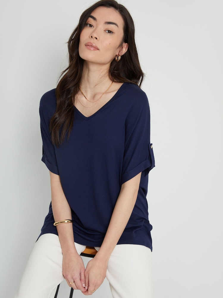 Threadbare Blue Batwing Sleeve V-Neck Tunic Top - Image 3 of 3