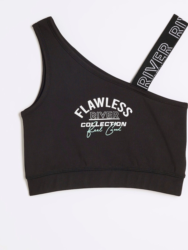 River Island Black Girls Active One Shoulder 100% Cotton Vests - Image 1 of 3 River Island Black Girls Active One Shoulder 100% Cotton Vests - Image 1 of 3