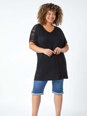 Roman Black Lace Trim T-Shirt - Image 2 of 5