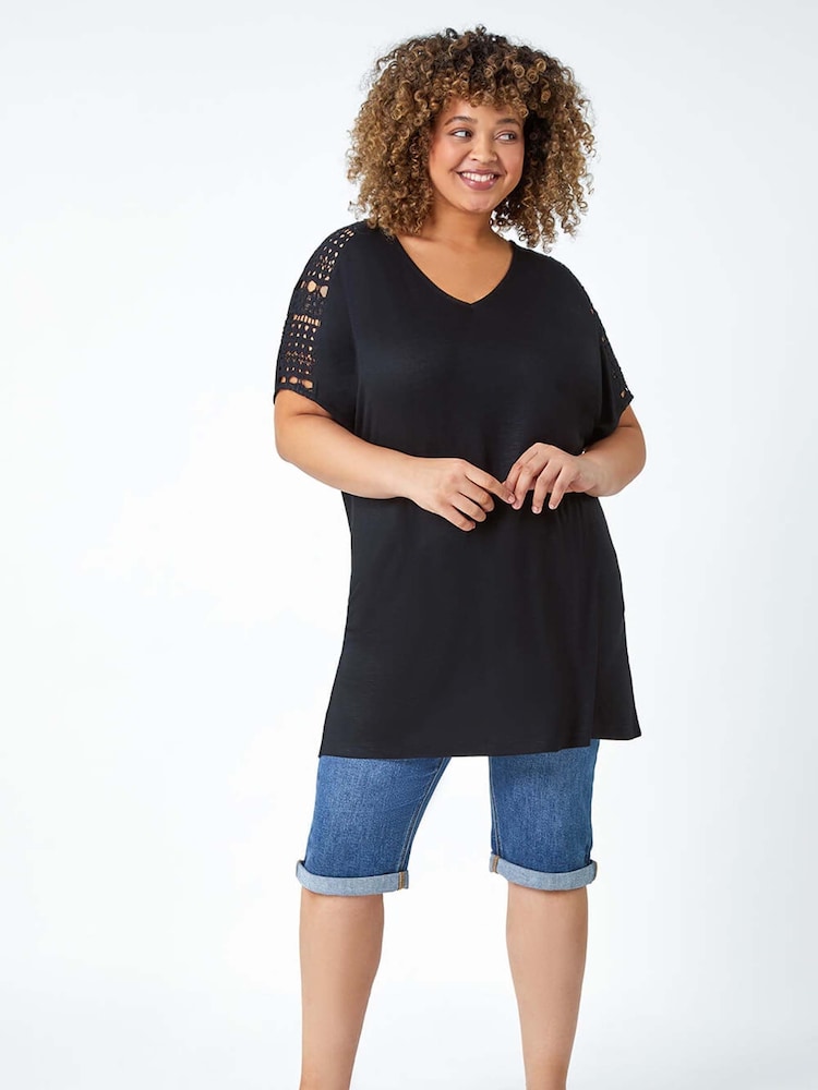 Roman Black Lace Trim T-Shirt - Image 2 of 5