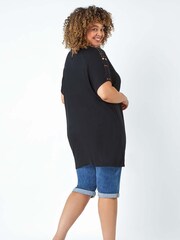 Roman Black Lace Trim T-Shirt - Image 3 of 5