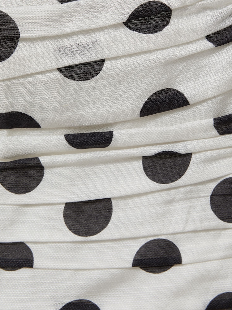 Reiss White/Black Remie Viscose Linen Polka Dot Ruched Strapless Top - Image 2 of 6