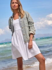 White Square Neck Jersey 100% Cotton Summer Mini Dress - Image 2 of 6