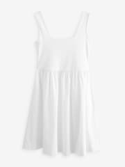 White Square Neck Jersey 100% Cotton Summer Mini Dress - Image 5 of 6