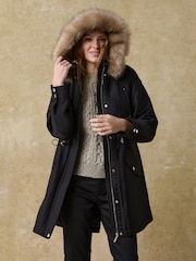 Black Hooded Parka Coat With Faux Fur Trim - Image 2 of 10