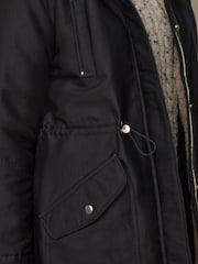 Black Hooded Parka Coat With Faux Fur Trim - Image 6 of 10