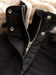 Black Hooded Parka Coat With Faux Fur Trim - Image 8 of 10