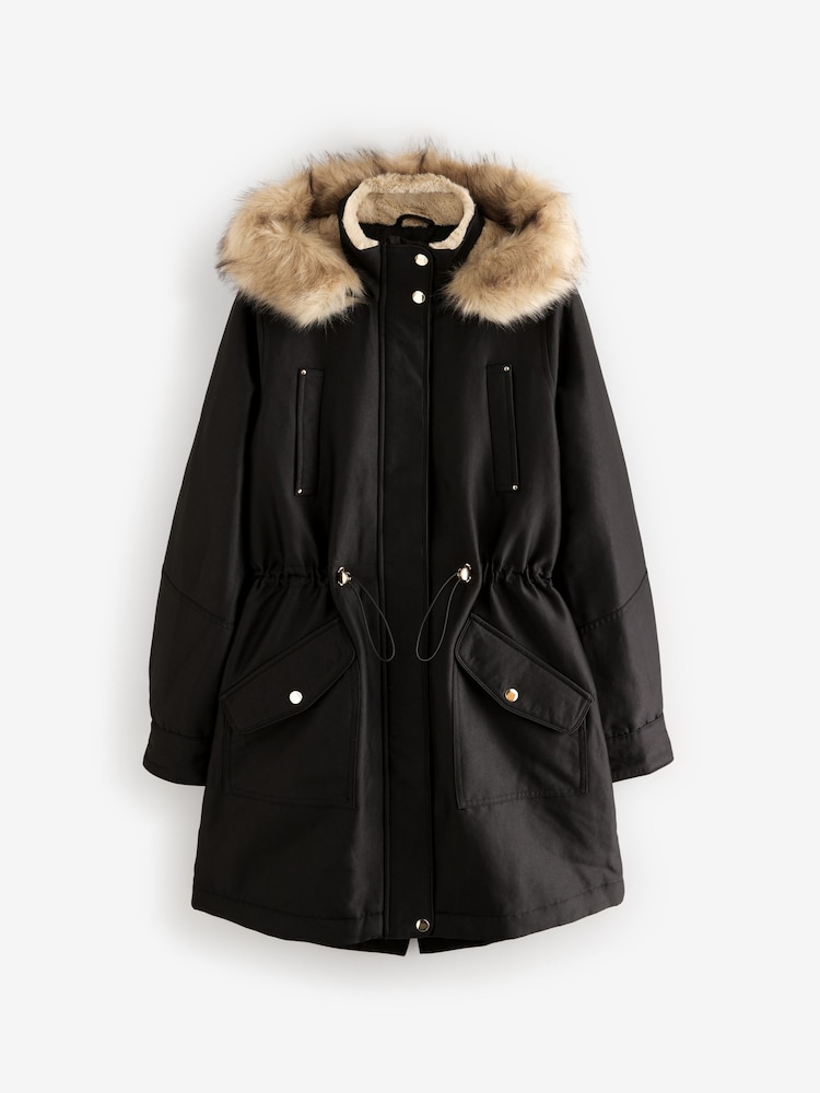 Buy Black Hooded Parka Coat With Faux Fur Trim from Next Norway