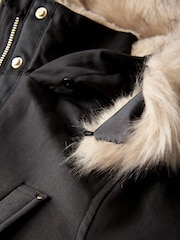 Black Hooded Parka Coat With Faux Fur Trim - Image 9 of 10