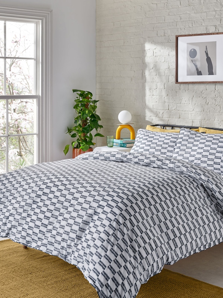 Novogratz Navy Rupert Dash 100% Cotton Duvet Cover and Pillowcase Set - Image 1 of 4 Novogratz Navy Rupert Dash 100% Cotton Duvet Cover and Pillowcase Set - Image 1 of 4