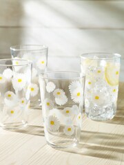 Set of 4 Clear Daisy Tumbler Glasses - Image 1 of 4