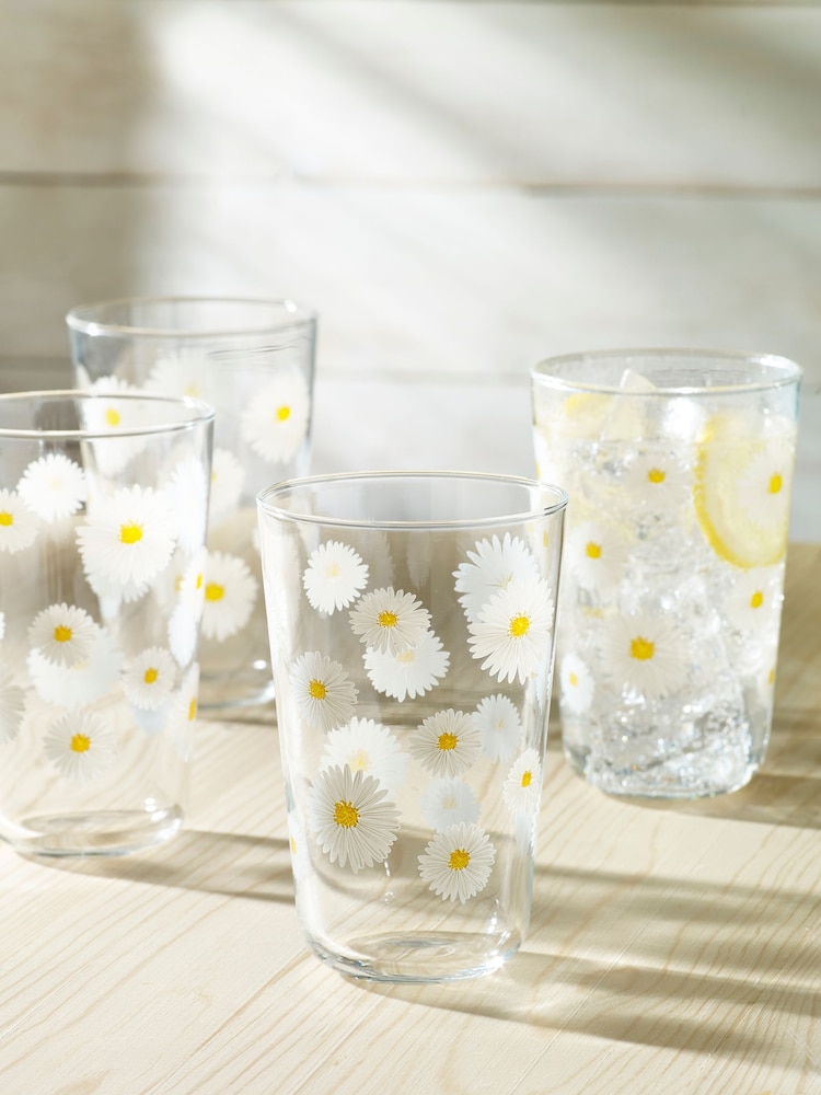 Set of 4 Clear Daisy Tumbler Glasses - Image 1 of 4 Set of 4 Clear Daisy Tumbler Glasses - Image 1 of 4
