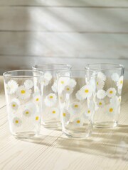 Set of 4 Clear Daisy Tumbler Glasses - Image 3 of 4