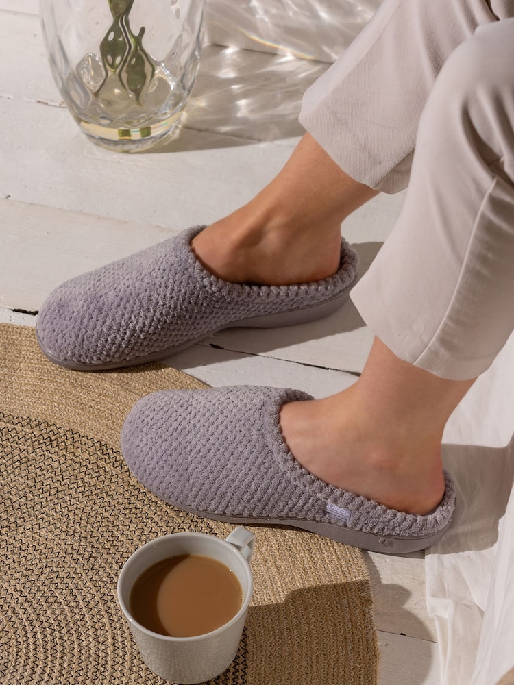 Totes Grey Isotoner Popcorn Terry Mules Slippers - Image 1 of 5