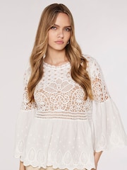 Apricot Cream Feather Necklace Print Midi Dress - Image 1 of 4