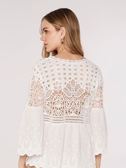 Apricot Cream Feather Necklace Print Midi Dress - Image 4 of 4