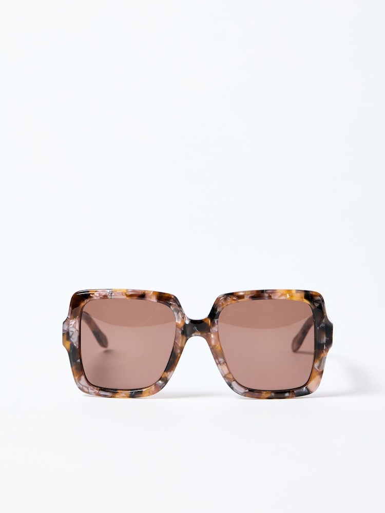 Oliver Bonas Pink Faux Fur Tortoiseshell Square Acetate Sunglasses - Image 1 of 6 Oliver Bonas Pink Faux Fur Tortoiseshell Square Acetate Sunglasses - Image 1 of 6