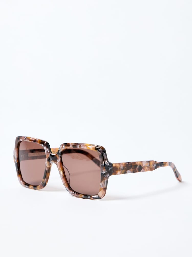 Oliver Bonas Pink Faux Fur Tortoiseshell Square Acetate Sunglasses - Image 2 of 6 Oliver Bonas Pink Faux Fur Tortoiseshell Square Acetate Sunglasses - Image 2 of 6
