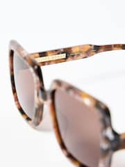 Oliver Bonas – Eckige Sonnenbrillen aus Acetat in Schildpatt-Optik mit Kunstfell - Bild 5 von 6
