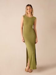 Ro&Zo Green Sheer Sparkle Knit Column Dress - Image 1 of 7