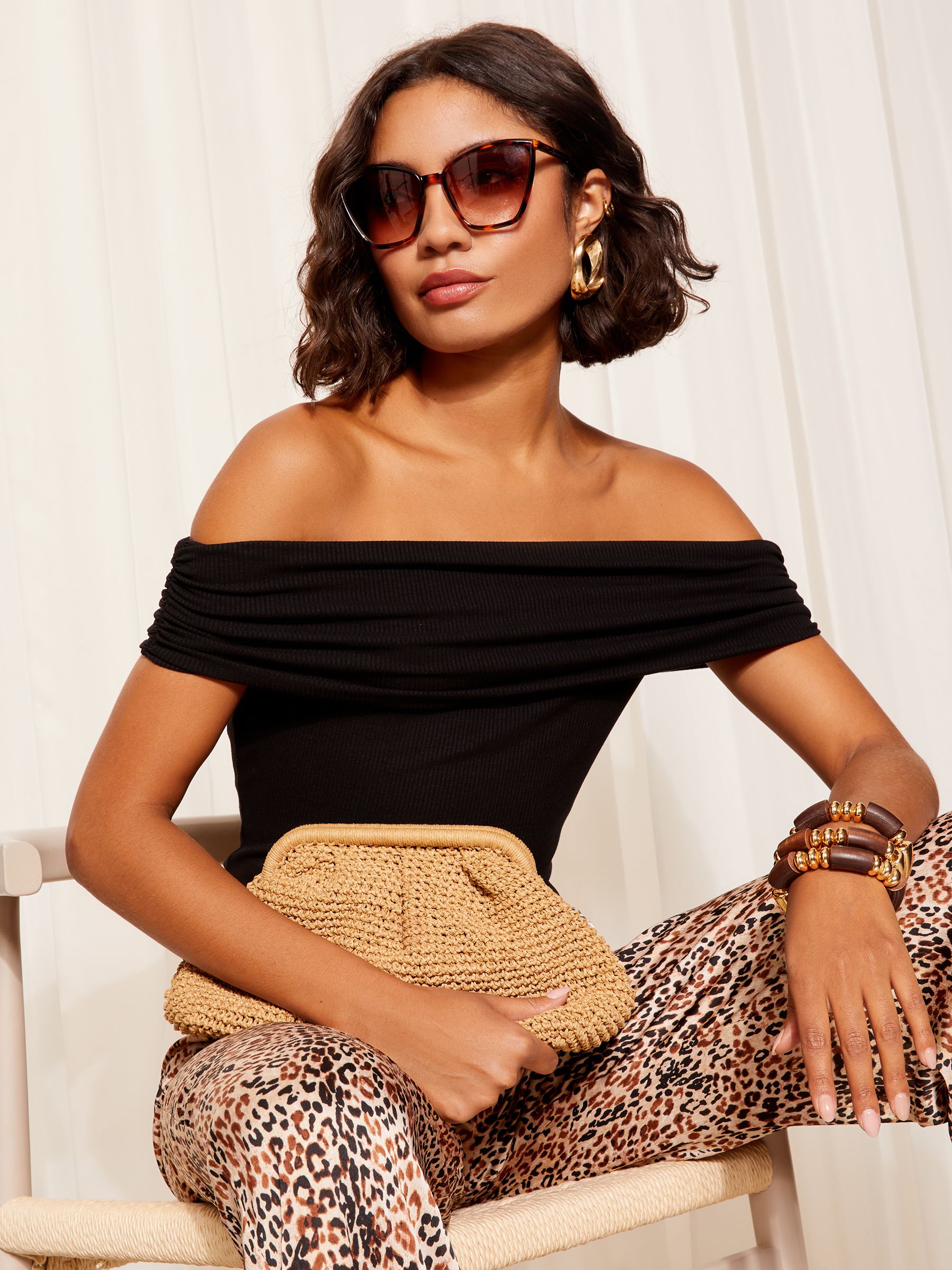 Black short sleeve bardot top online