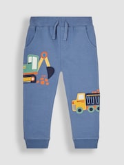 JoJo Maman Bébé Denim Blue Construction Appliqué Knee Pet in Pocket Joggers - Image 1 of 3