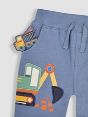 JoJo Maman Bébé Denim Blue Construction Appliqué Knee Pet in Pocket Joggers - Image 3 of 3