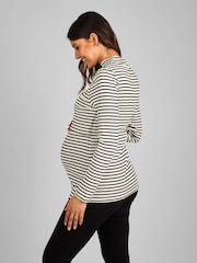 JoJo Maman Bébé Black Cream Stripe Maternity And Nursing Stripe Polo Neck Top - Image 2 of 4