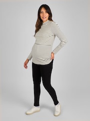 JoJo Maman Bébé Black Cream Stripe Maternity And Nursing Stripe Polo Neck Top - Image 3 of 4