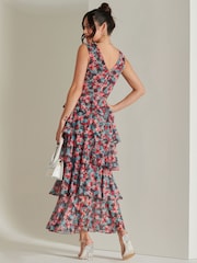 Jolie Moi Pink Tiered Hem Mesh Maxi Dress - Image 2 of 6