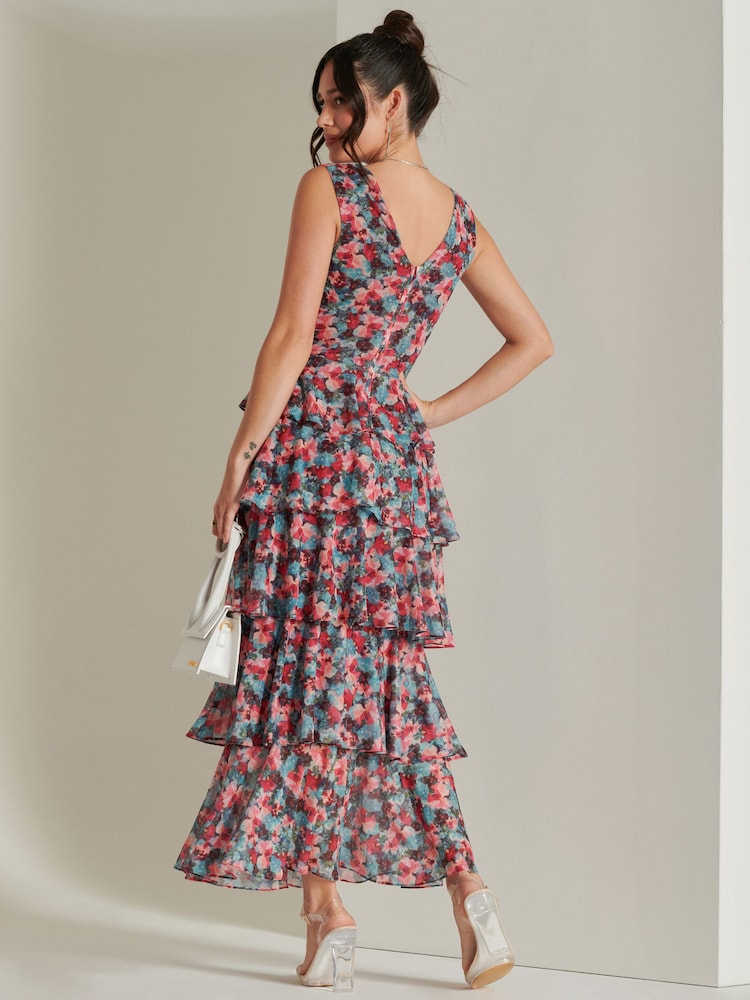 Jolie Moi Pink Tiered Hem Mesh Maxi Dress - Image 2 of 6