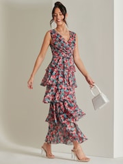 Jolie Moi Pink Tiered Hem Mesh Maxi Dress - Image 5 of 6