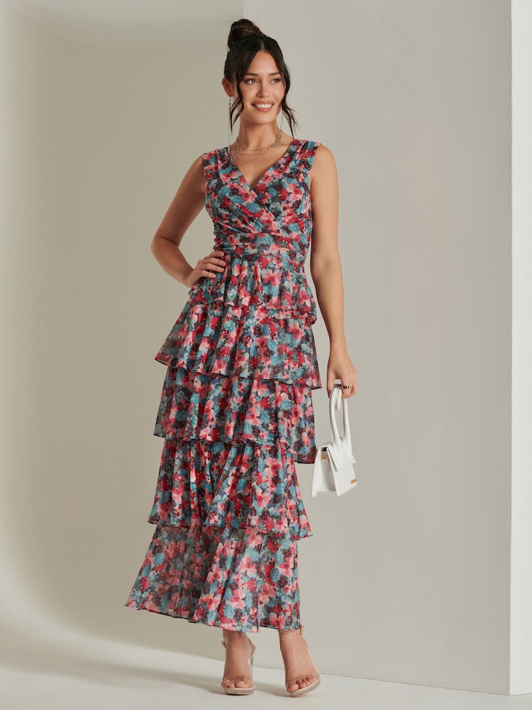 Jolie Moi Pink Tiered Hem Mesh Maxi Dress - Image 6 of 6