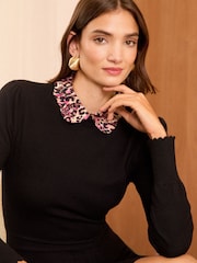 Love & Roses Black Animal Fine Gauge Collared Knitted Dress - Image 2 of 4
