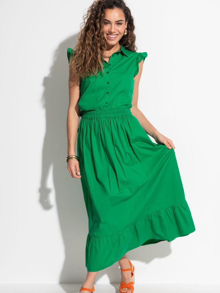 Pour Moi Green Susan 100% Cotton Poplin Tiered Hem Midaxi Skirt - Image 1 of 4