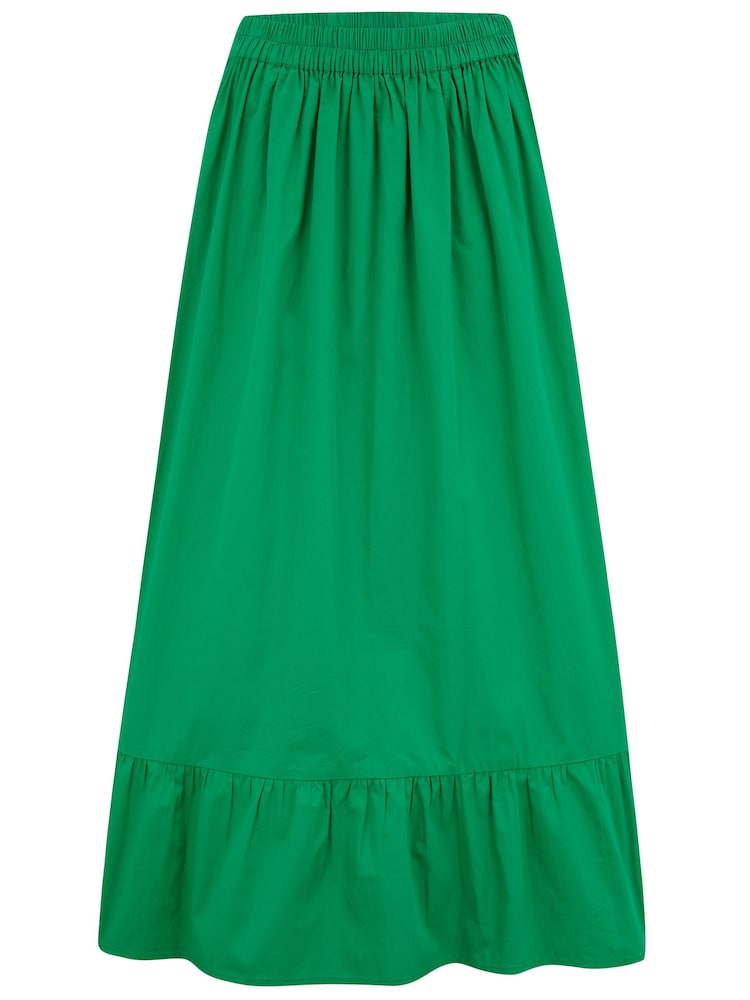 Pour Moi Green Susan 100% Cotton Poplin Tiered Hem Midaxi Skirt - Image 3 of 4