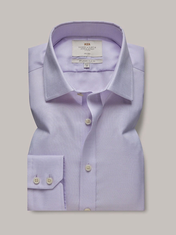 Hawes & Curtis Slim Purple 100% Cotton Non-Iron Dobby Shirt - Image 1 of 3