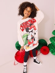 Ecru White Mickey Mouse Christmas License Oversized Sweatshirt (3-16yrs) - Image 1 of 3