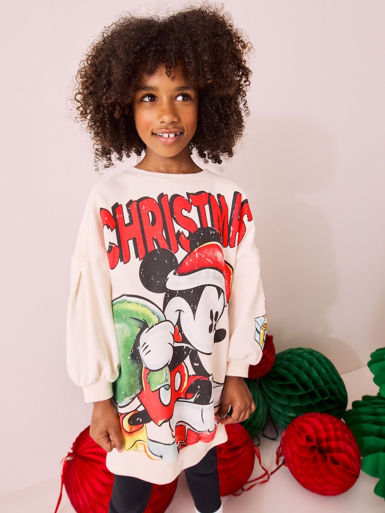 Ecru White Mickey Mouse Christmas License Oversized Sweatshirt (3-16yrs) - Image 3 of 3