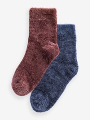 Berry Red/Navy Blue Velvet Cosy Socks 2 Pack - Image 1 of 5