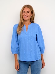 Kaffe Kajollia Notch Neck 3/4 Sleeve 100% Cotton Blouse - Image 1 of 6