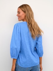 Kaffe Kajollia Notch Neck 3/4 Sleeve 100% Cotton Blouse - Image 2 of 6