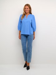 Kaffe Kajollia Notch Neck 3/4 Sleeve 100% Cotton Blouse - Image 3 of 6